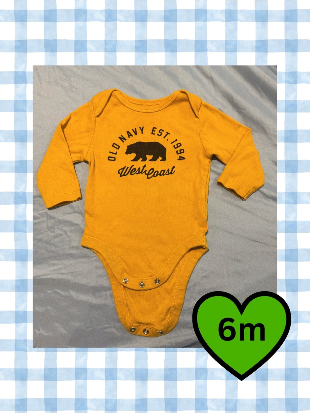 4 for $20 / Old Navy Mustard Yellow West Coast Bear Long-Sleeve Baby Bodysuit